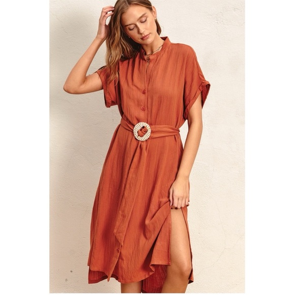 Dresses & Skirts - 193 • Soft Rayon Blend Terracotta Belted Dolman Sleeve Dress